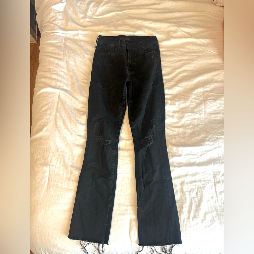 Mother Denim The Rascal Ankle Fray Jeans Guilty As Sin Black Size 24